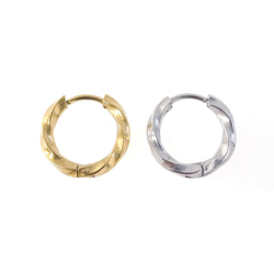 ese166-2【4個/2ペア】ねじれデザイン 外径約15mm 線径約2.5mm ワンタッチピアス サージカルステンレス 5枚目の画像