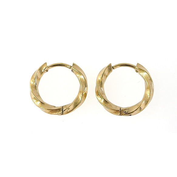 ese166-2【4個/2ペア】ねじれデザイン 外径約15mm 線径約2.5mm ワンタッチピアス サージカルステンレス 2枚目の画像