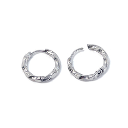 ese166-1【4個/2ペア】ねじれデザイン 外径約13mm 線径約2.5mm ワンタッチピアス サージカルステンレス 4枚目の画像