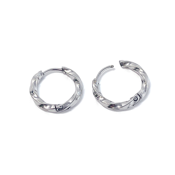 ese166-1【4個/2ペア】ねじれデザイン 外径約13mm 線径約2.5mm ワンタッチピアス サージカルステンレス 4枚目の画像