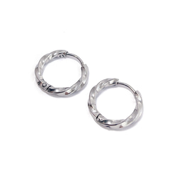 ese166-1【4個/2ペア】ねじれデザイン 外径約13mm 線径約2.5mm ワンタッチピアス サージカルステンレス 3枚目の画像