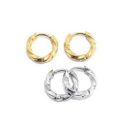 ese166-1【4個/2ペア】ねじれデザイン 外径約13mm 線径約2.5mm ワンタッチピアス サージカルステンレス 7枚目の画像