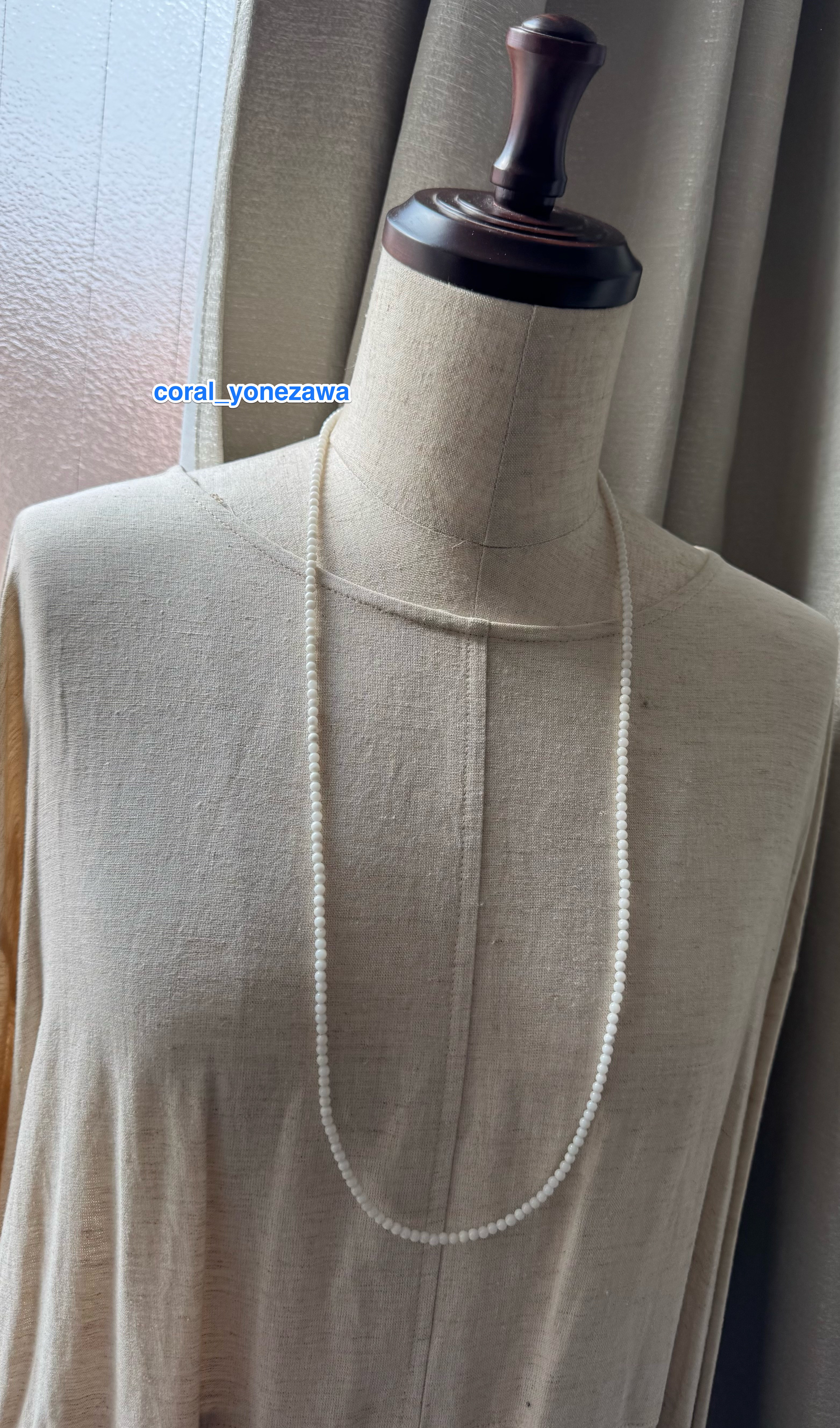 【ホワイトコーラルのラリエットネックレス】金具レス※アレルギー対応