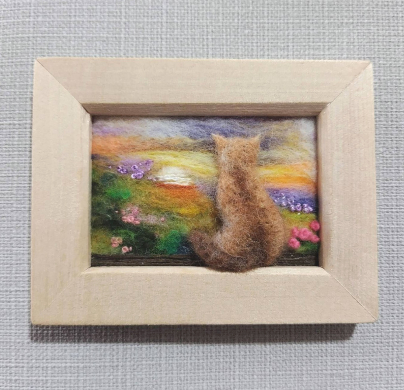 夕焼け空と猫」羊毛フェルト風景画フレーム 絵画 Leo 通販 19954314