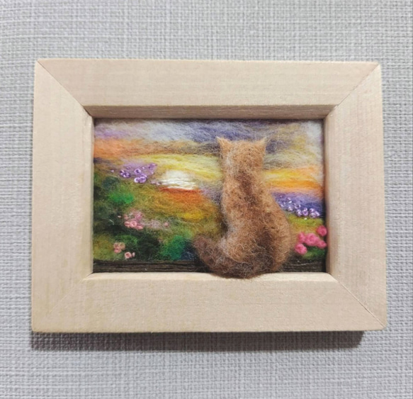 夕焼け空と猫」羊毛フェルト風景画フレーム 絵画 Leo 通販 19954314