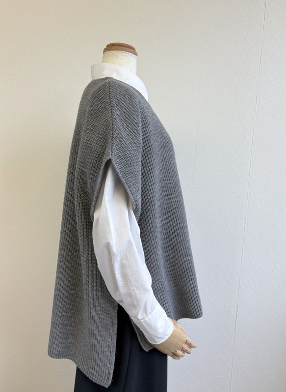 ★新色★　重ね着コーデ　片畦オーバーサイズ　ニットベスト　【グレー杢】 3枚目の画像