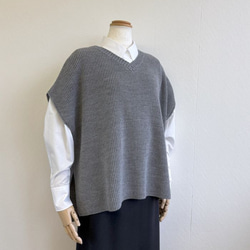 ★新色★　重ね着コーデ　片畦オーバーサイズ　ニットベスト　【グレー杢】 1枚目の画像
