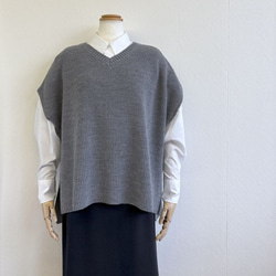 ★新色★　重ね着コーデ　片畦オーバーサイズ　ニットベスト　【グレー杢】 2枚目の画像