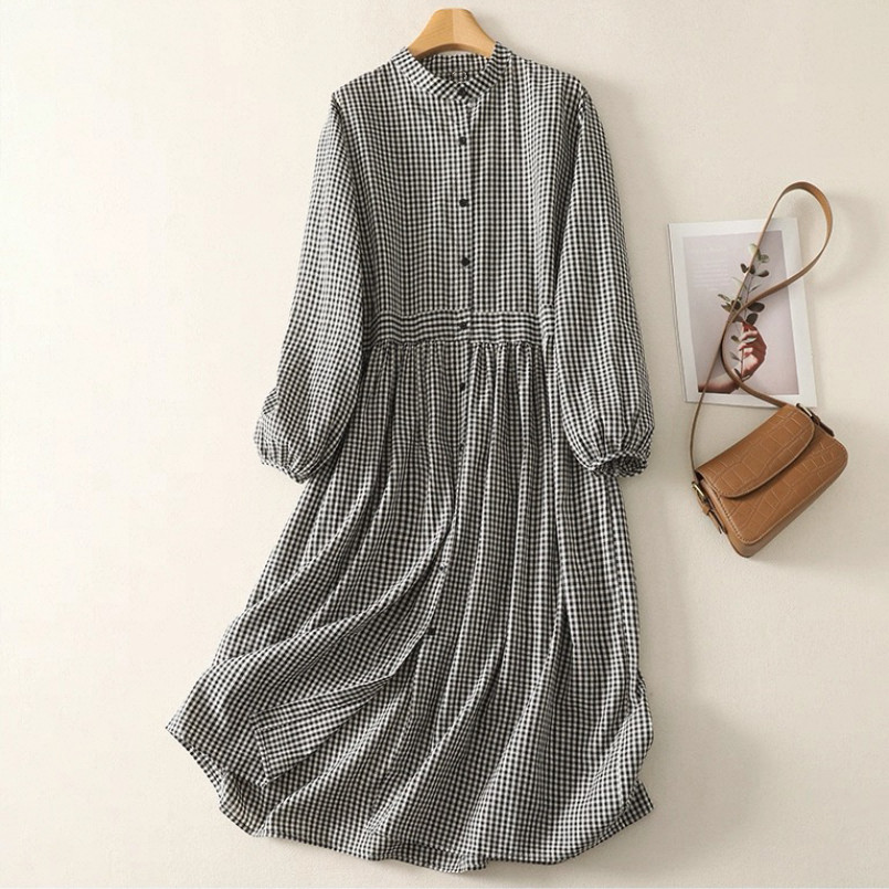 春秋♡綿麻ワンピース♡コットンリネン♡通勤♡通学♡