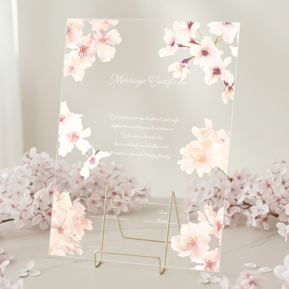 桜の結婚証明書  アクリル クリア 誓約書 オーダーメイド ウェディング ウェルカムスペース