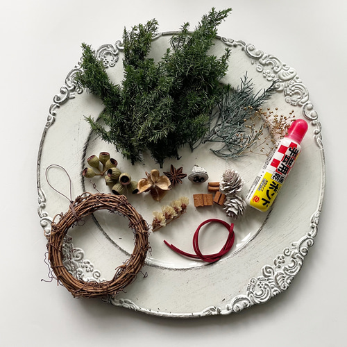 レシピ付♪手作りキット】プリザーブドグリーンと木の実のナチュラル