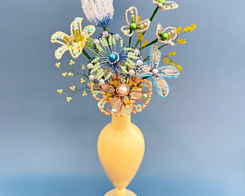 ビーズフラワー ブーケ（ブルー／イエロー／グリーン） アートフラワー