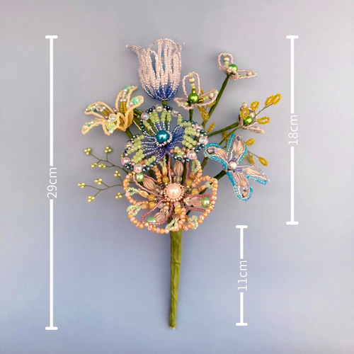 ビーズフラワー ブーケ（ブルー／イエロー／グリーン） アートフラワー