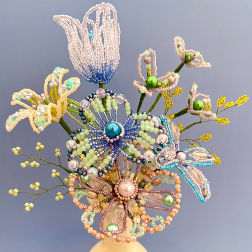 ビーズフラワー ブーケ（ブルー／イエロー／グリーン） アートフラワー