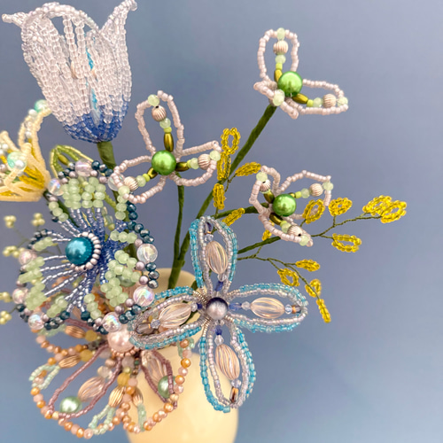 ビーズフラワー ブーケ（ブルー／イエロー／グリーン） アートフラワー