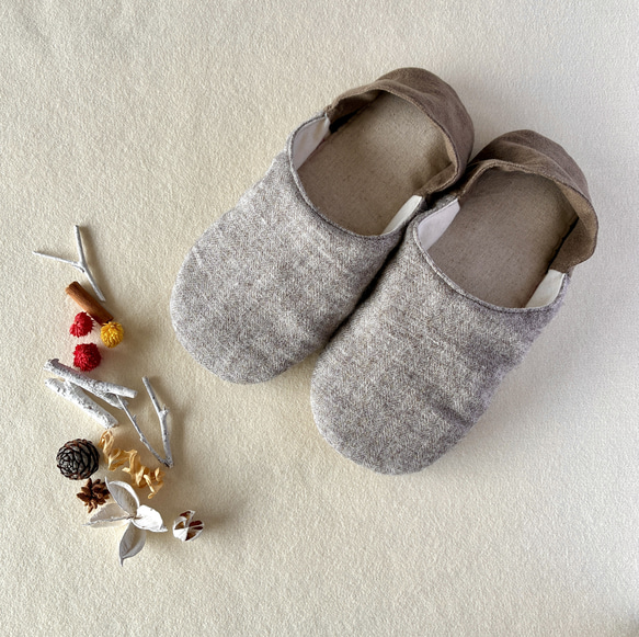 【ふっくら秋冬】シェットランドウールリネン okaeri！ふわふわルームシューズ 4枚目の画像