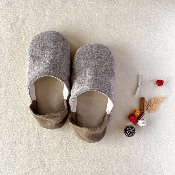 【ふっくら秋冬】シェットランドウールリネン okaeri！ふわふわルームシューズ 1枚目の画像