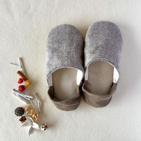 【ふっくら秋冬】シェットランドウールリネン okaeri！ふわふわルームシューズ 3枚目の画像