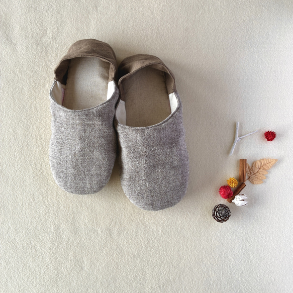 【ふっくら秋冬】シェットランドウールリネン okaeri！ふわふわルームシューズ 2枚目の画像