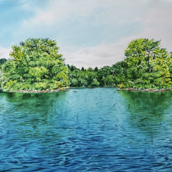 絵画 水彩画 風景画 画題「朝靄」 絵画 yamakasumi56 通販