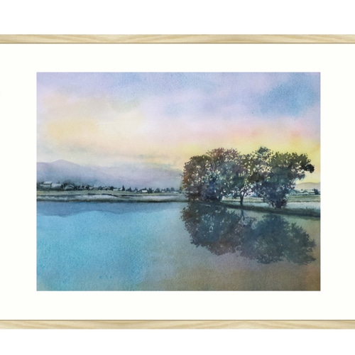 ガリラヤ湖の夜明け 水彩画 フレーム付き 水彩画 「夜明けを待つ」 絵画 yamakasumi56 通販 19955122｜Creema