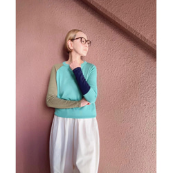 M &amp; L❤️2種顏色❤️修身針織❤️日本原裝進口❤️不對稱配色❤️黑色或藍綠色 第5張的照片