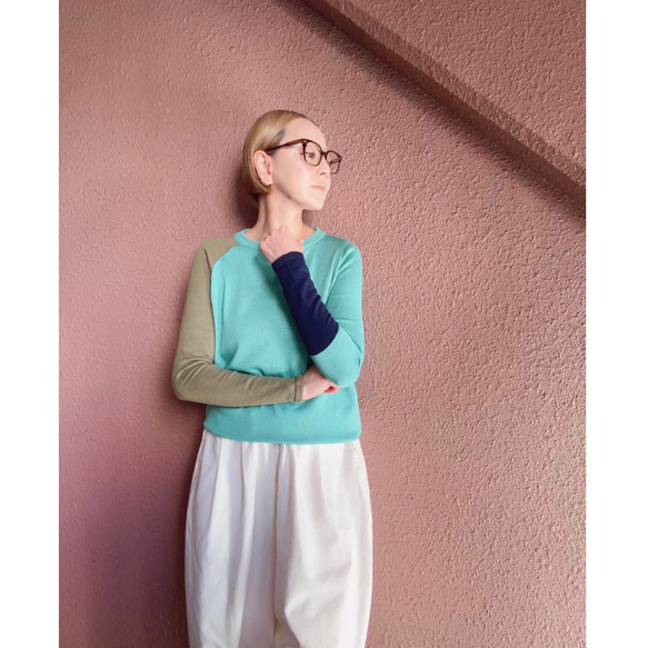 M &amp; L❤️2種顏色❤️修身針織❤️日本原裝進口❤️不對稱配色❤️黑色或藍綠色 第5張的照片