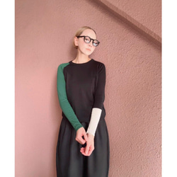 M &amp; L❤️2種顏色❤️修身針織❤️日本原裝進口❤️不對稱配色❤️黑色或藍綠色 第3張的照片