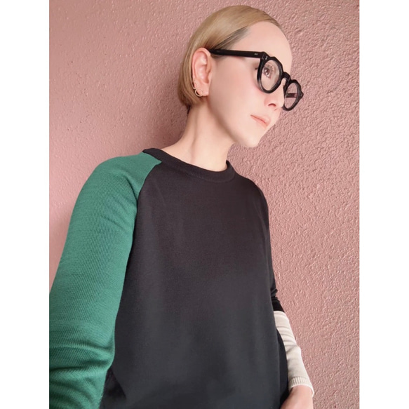 M &amp; L❤️2種顏色❤️修身針織❤️日本原裝進口❤️不對稱配色❤️黑色或藍綠色 第6張的照片