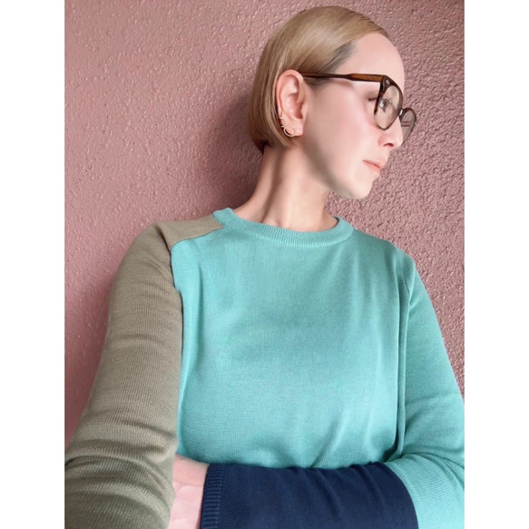 M &amp; L❤️2種顏色❤️修身針織❤️日本原裝進口❤️不對稱配色❤️黑色或藍綠色 第7張的照片