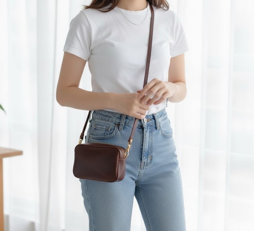 クロムエクセルレザー ミニショルダーバッグ（ブラウン）／本革 スマホポーチ サコッシュ