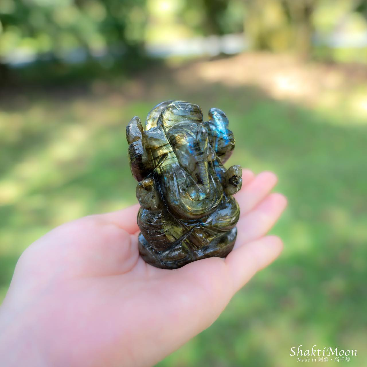 【1点もの！宇宙の叡智を宿す ガネーシャ神像・マルチカラーラブラドライト26】天然石彫刻置物・インドの神様・商売繁盛