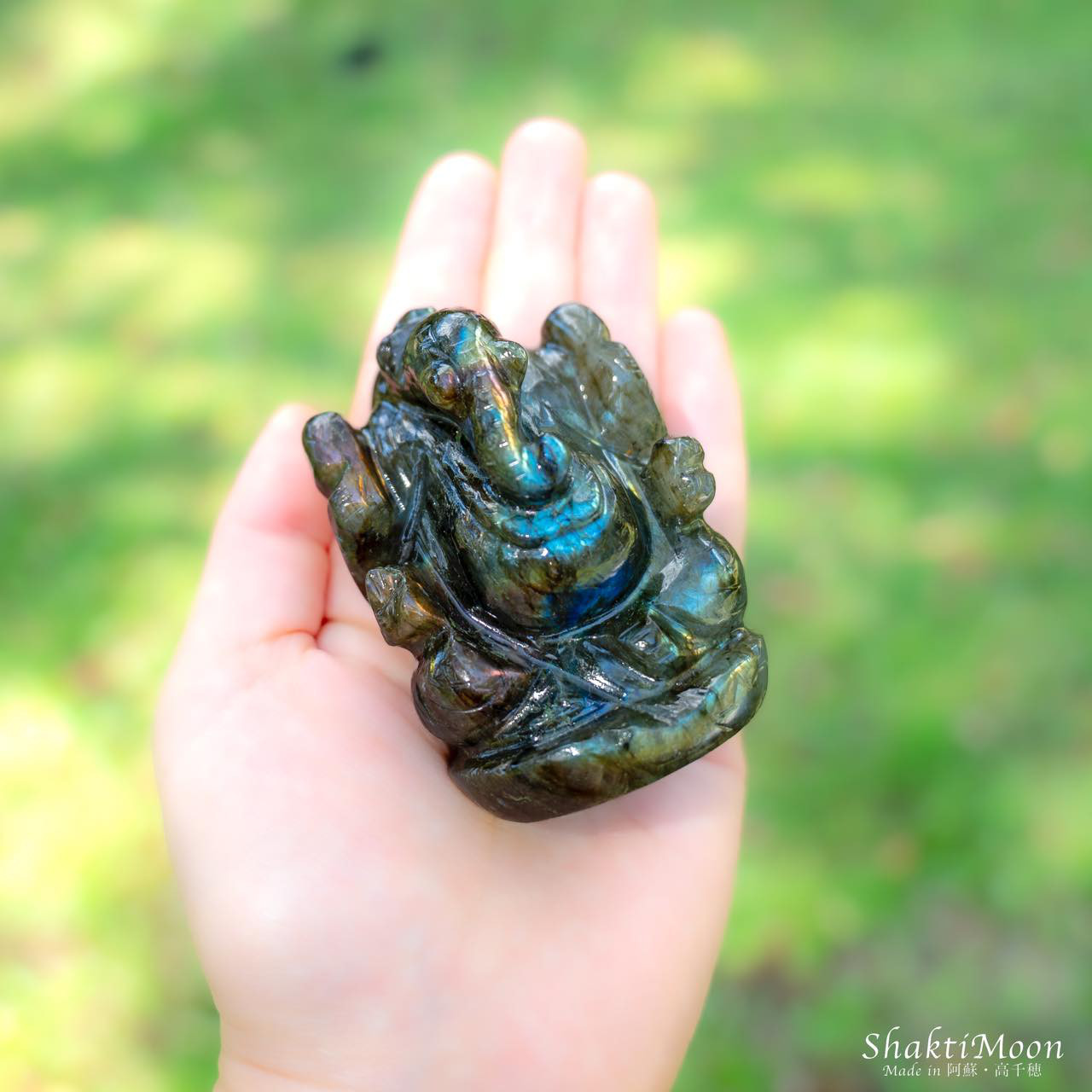 【1点もの！宇宙の叡智を宿す ガネーシャ神像・マルチカラーラブラドライト27】天然石彫刻置物・インドの神様・商売繁盛・学