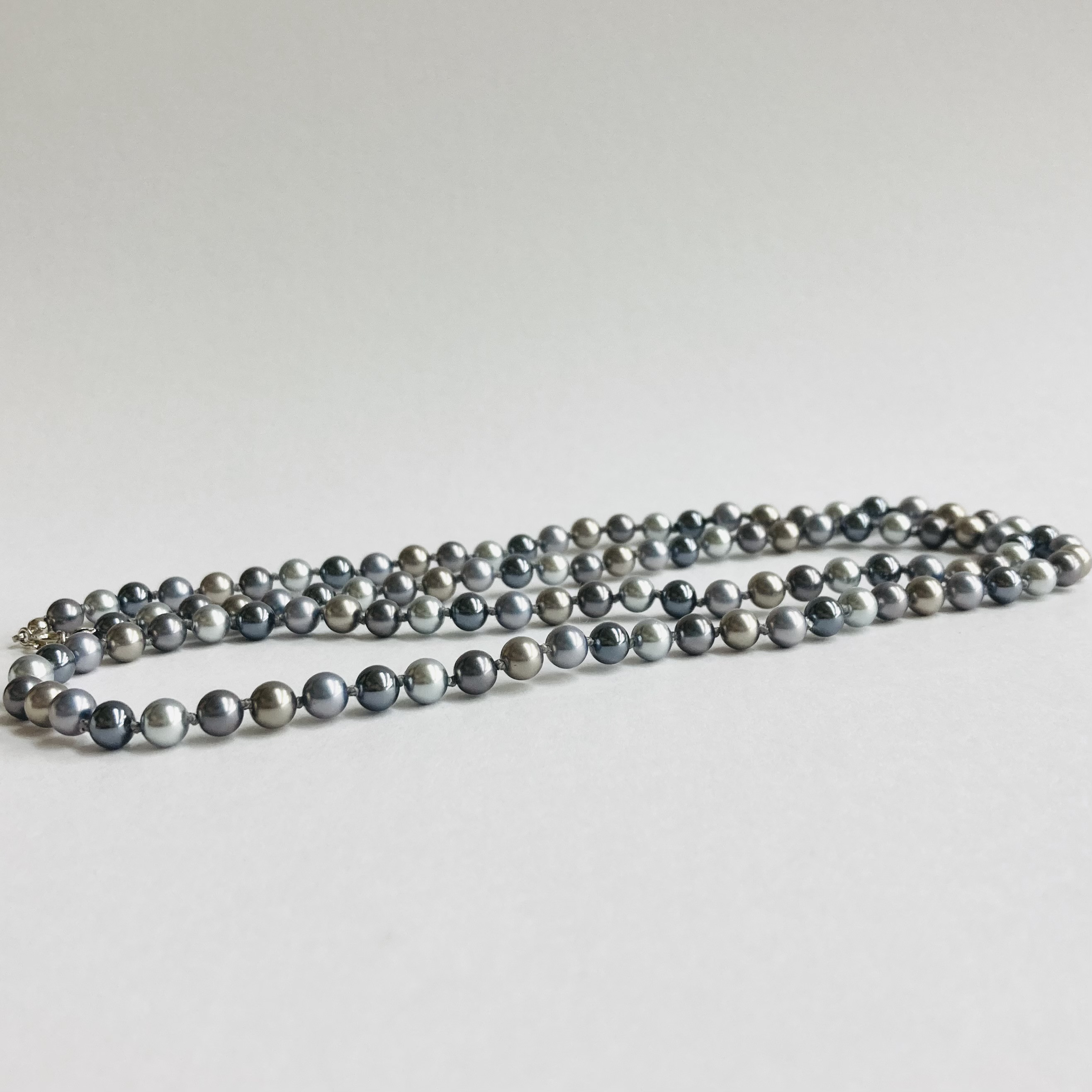 ガラスパールmixカラーオールノットオペラネックレス/6mm約80cm/グレーmix/R/made in japan