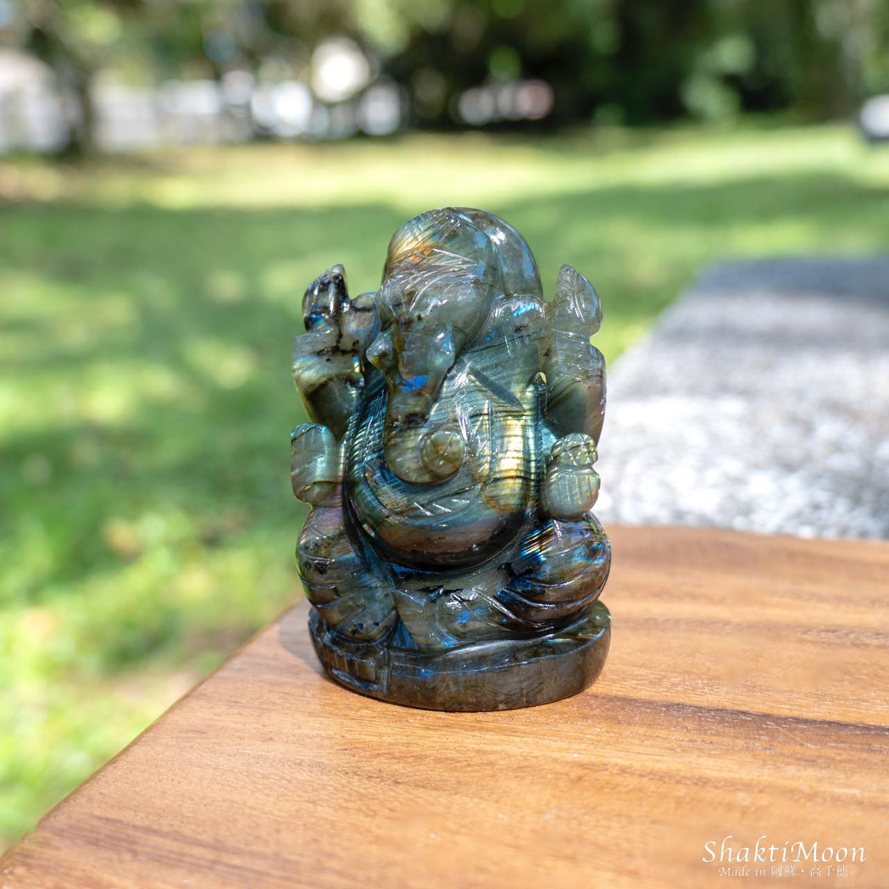 【1点もの！宇宙の叡智を宿す ガネーシャ神像・マルチカラーラブラドライト28】天然石彫刻置物・インドの神様・商売繁盛