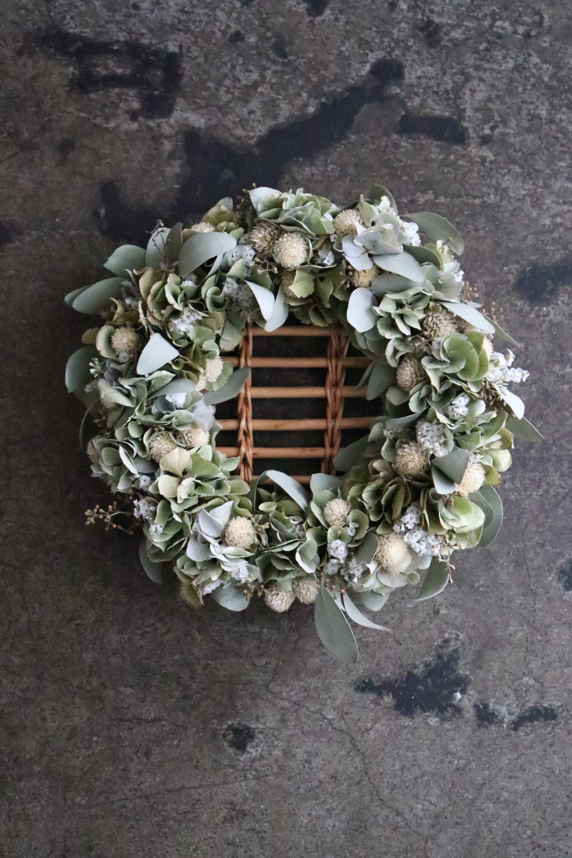 【ドライフラワー】アンティークあじさいのリース＜green＞