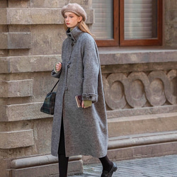 カシミア100% 最高級ポンチョ ネイビーx黒レザー シャルム加工 コート