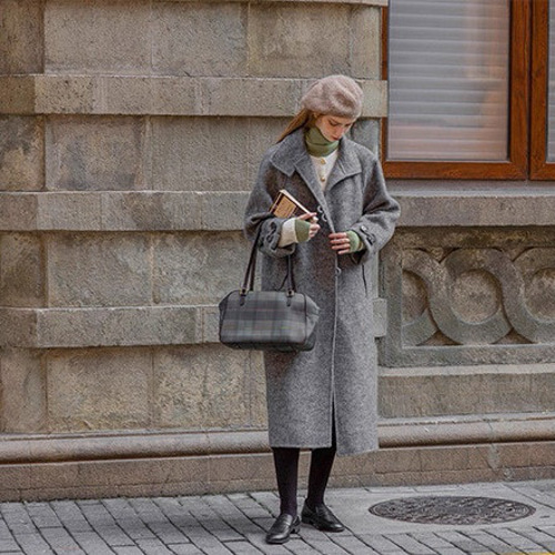 上質アルパカウール混 手縫いスタントカラーロングコート【冬春秋