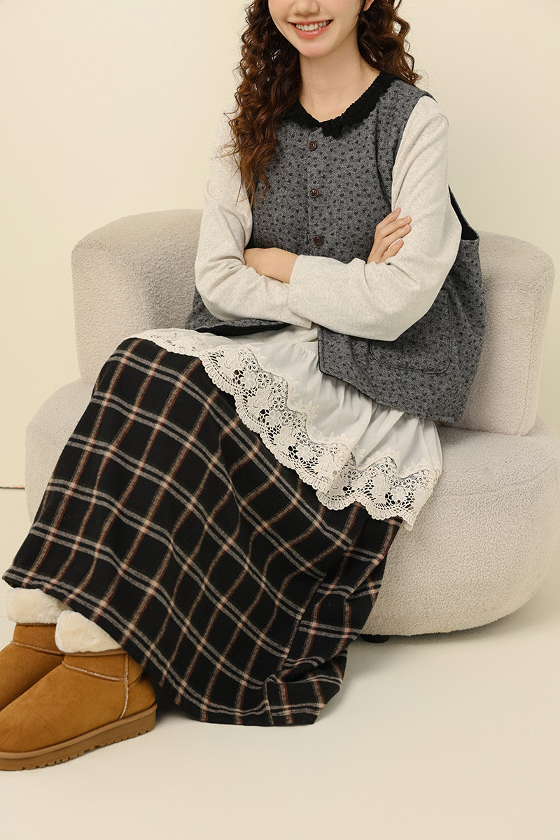 アートレーレトロチェック起毛加工ハイウエストハーフスカート    25秋新作&45