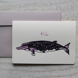 ツチクジラの版画グリーティングカード　パープル 1枚目の画像