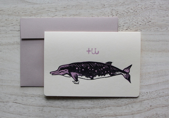 ツチクジラの版画グリーティングカード　パープル 1枚目の画像