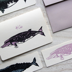 ツチクジラの版画グリーティングカード　パープル 3枚目の画像