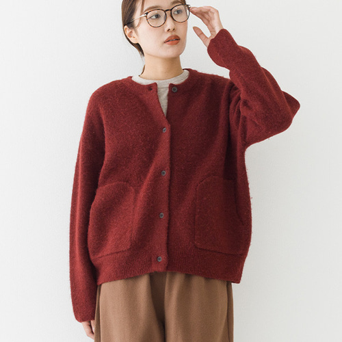 ふわふわ シルクのようなウール ワイドポケット付き カーディガン