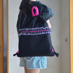 ダルメシアン×水色フリルのレッスンバッグ【サイズ変更可】高学年まで