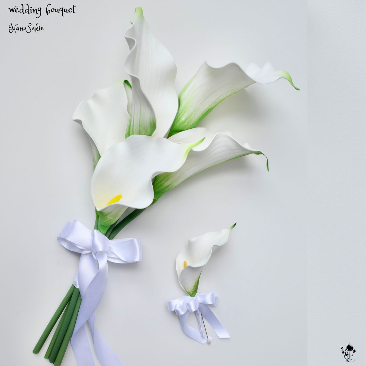 白カラー アームブーケ ウェディングブーケ シンプル 送料無料 お洒落 人気 造花ブーケ ブートニア付き CT触媒