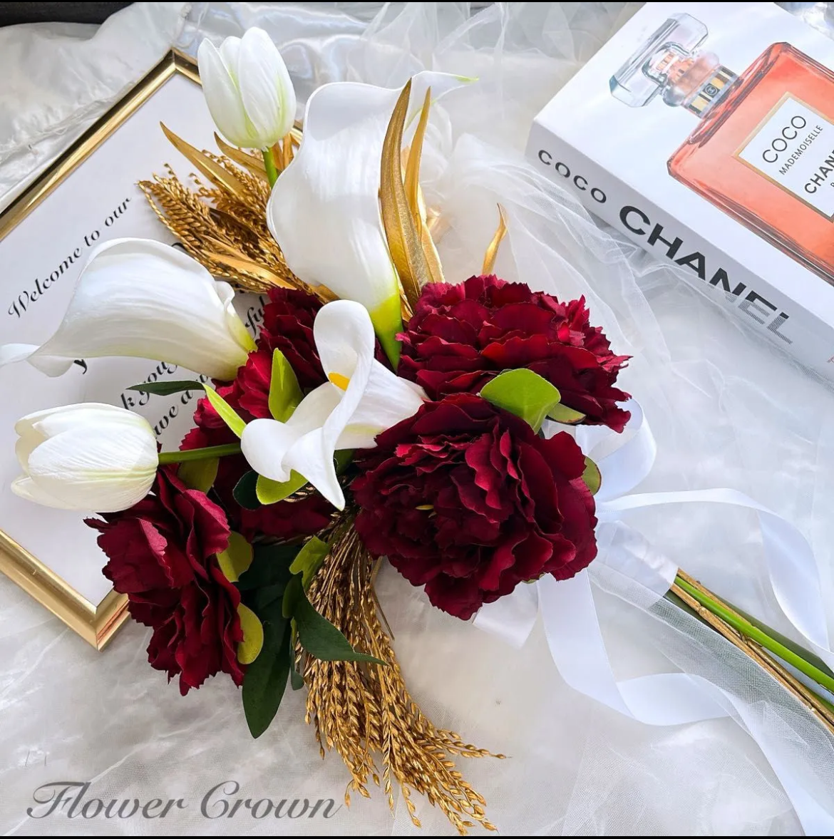 アーティフィシャルフラワーブーケ 結婚式 クラッチブーケ ウエディング アームブーケ 前撮り ボルドー クリスマス 冬