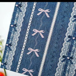 デニムレースリボンプリントキャンパス生地 生地 smile♡clover 通販