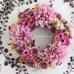 ☆ダリア＆コスモス リース モーブピンク＜アーティフィシャルフラワー＞28cm 2枚目の画像