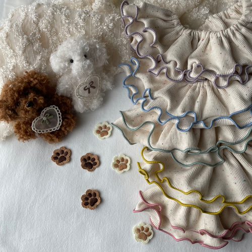 くすみ・ニュアンスカラー//つぶつぶ生地のフリルスタイ カラフルリブ