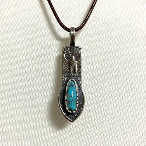 キングマンターコイズヴィンテージコインフェザーシルバーネックレス